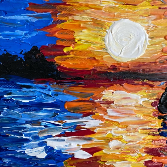 Impasto sunset on the ocean. Original acrylic painting signed by the artist new - Picture 5 of 11